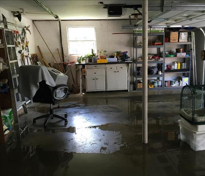 Standing water in a garage.